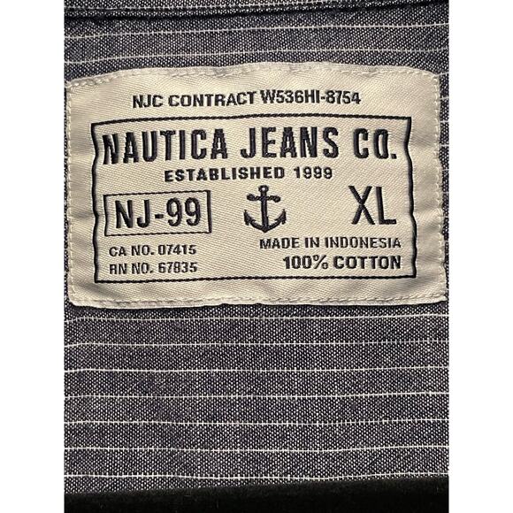 Nautica Jeans Co. Blue Pinstripe Button Front Short Sleeve Shirt size XL - Picture 5 of 8
